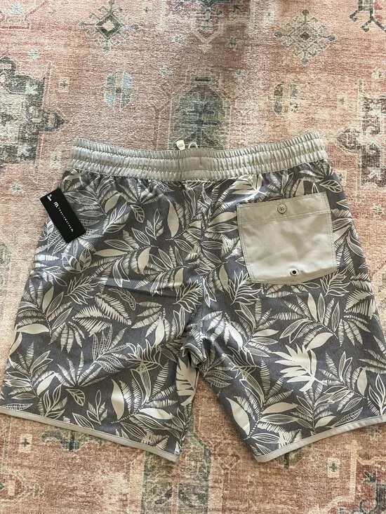 NWT Travis Mathew Tropical Palm Print boardshorts Gray Tan L - Picture 3 of 5